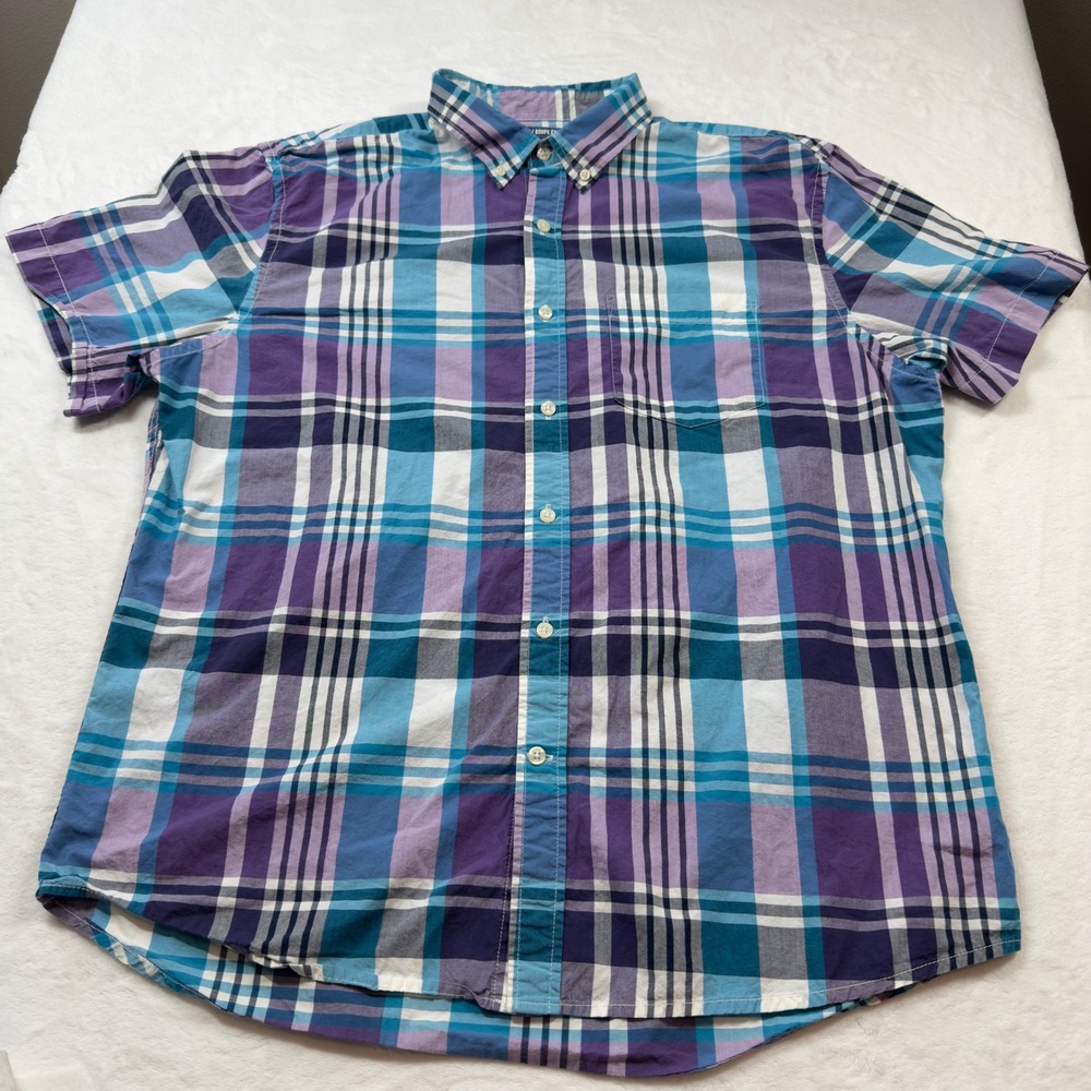 Old Navy Button Down Shirt Mens XL Purple Teal Plaid Good Slim Fit S939649-08